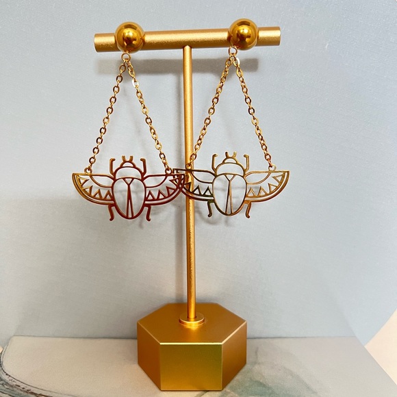 Ancient Egyptian Beetle Trendy Earrings - Egyptian Scarab Beetle Edgy Earrings - Picture 4 of 17